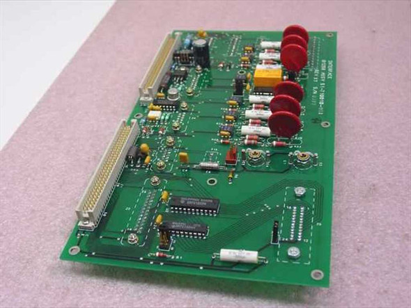 Interface 31-710010-001 Rev X7 PCB interface card — angled top view showing two ribbon edge connectors along bottom edge