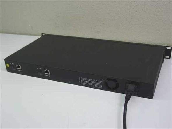 Accton EH2005-TX SwitchHub-8se – rear panel showing two RJ-45 ports, cooling fan, and IEC power inlet with attached power cord