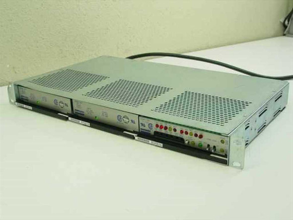 Telco Systems 3100-40 ISS 2 Network Unit – front panel angled view showing dual PSU modules, T1-CSU board with LED indicators, and rack ears