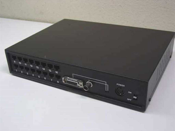 DigiBoard DigiChannel NC/CON-16 – rear panel view showing 16 RJ45 ports, DB15 connector, BNC port, and power switch