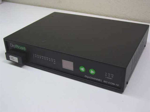 DigiBoard DigiChannel NC/CON-16 network concentrator – front panel angled view showing DigiBoard logo and green navigation buttons