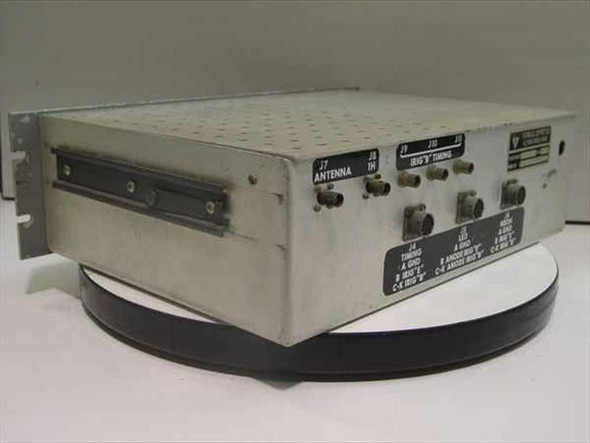 PMR/TRQ-3/U Range Timing Receiver – rear panel showing J7 Antenna BNC, J8, J9 IRIG-B Timing connectors and output label plate