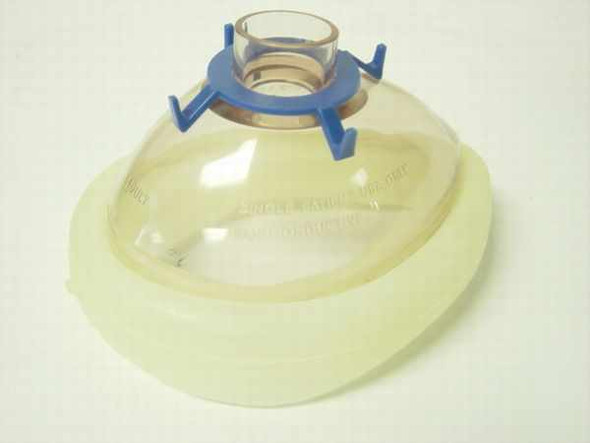 Intertech Ohio 225-5045-600 Nonconductive Face Mask – top view showing blue 22mm port connector and clear dome body