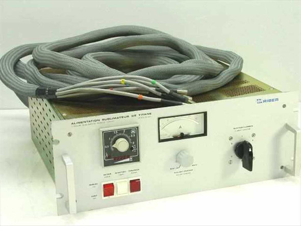 ISA Riber 304S Titanium Sublimator Power Supply front panel view with analog ammeter, rotary timer, and filament cable harness on top