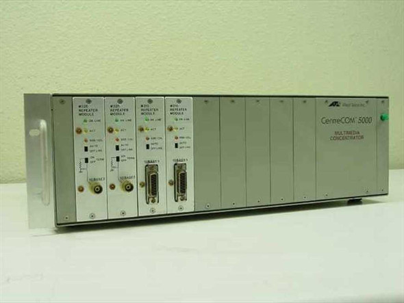 Allied Telesis CentreCOM 5000 AT 5000-02 Multimedia Concentrator front view showing four installed repeater modules