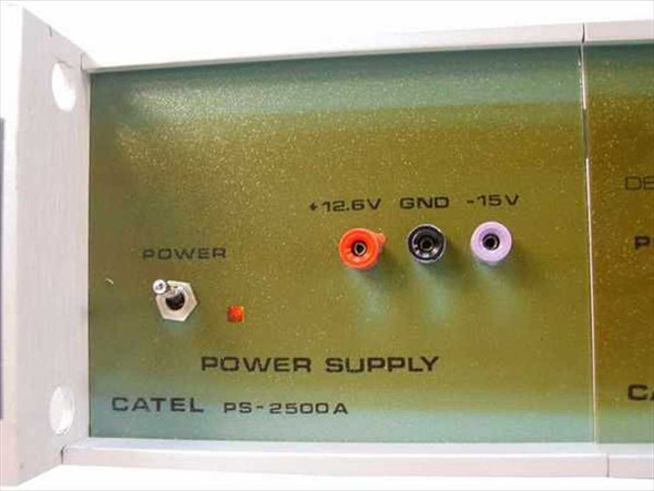 Catel PS-2500A power supply panel showing +12.6V, GND, and -15V DC output binding posts and power switch