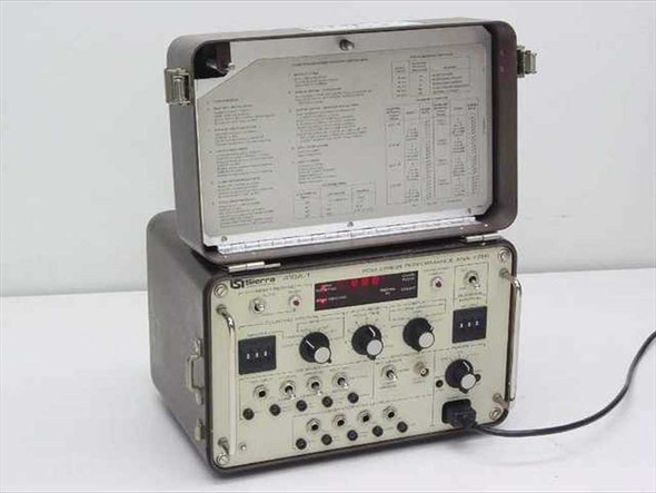 Sierra 418A-1 PCM Error Performance Analyzer — three-quarter front view with lid open showing condensed operating instructions card and front panel controls