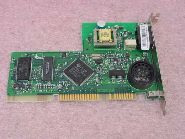 US Robotics Sportster 005687-02 56K ISA fax modem card — top-down front view showing Texas Instruments DSP chip, transformer, and ISA edge connector