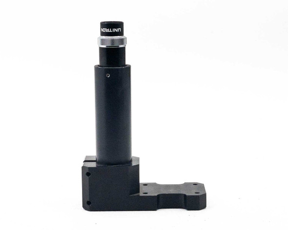 Unitron mounted eyepiece and optical tube on machined mounting bracket — straight-on front view