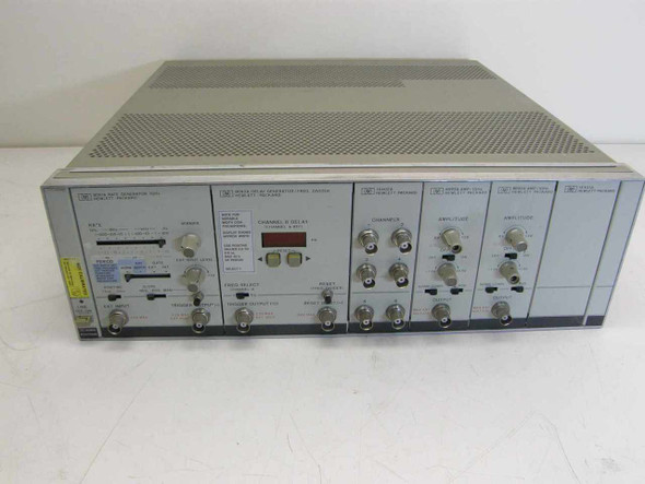HP 8080A Pulse Generator Mainframe with plug-in modules installed – front panel angled left view