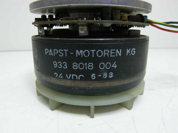 Papst-Motoren KG 933 8018 004 label closeup showing model number, 24VDC rating, and date code 6-83