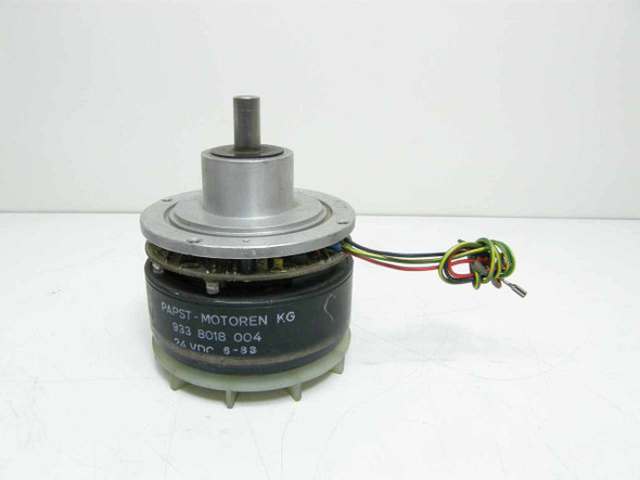 Papst-Motoren KG 933 8018 004 24VDC Variodrive DC motor – front three-quarter view showing output shaft and label