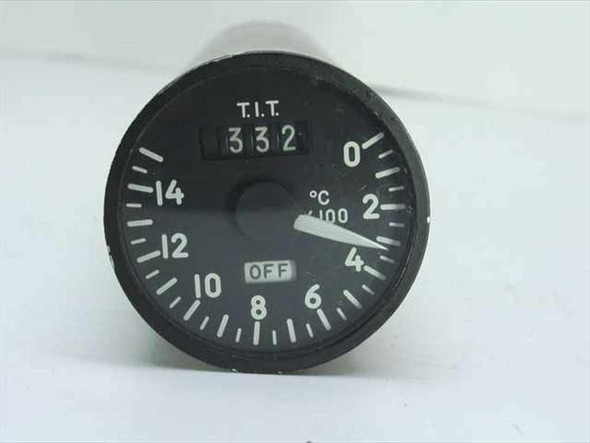 Lewis Engineering 502BL72 TIT indicator – front dial face showing T.I.T. label, digital counter reading 332, analog scale marked 0–14 x100°C, pointer near 4 (400°C), and OFF flag
