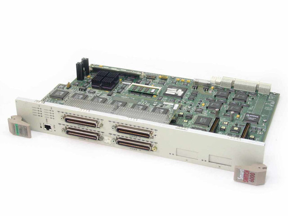 Cabletron 6H123-50 Smart Switch 6000 Ethernet Module – angled top view showing PCB, four high-density front ports, and RJ-45 port