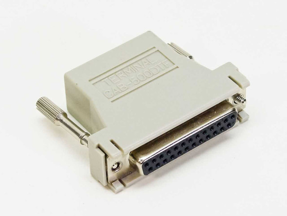 Cisco CAB-500DTF DB-25 female DTE terminal adapter — front view showing 25-pin female connector face and CAB-500DTF label
