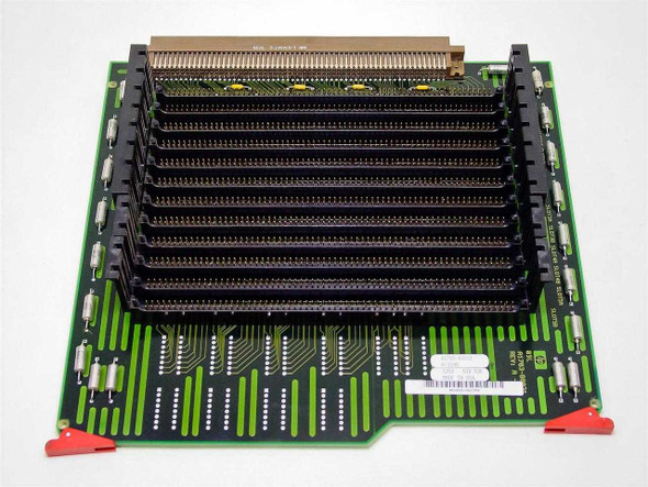 HP A1703-60031 Memory Extender Board front view showing 12 SIMM slots arranged in stacked pairs on green PCB with red retention clips