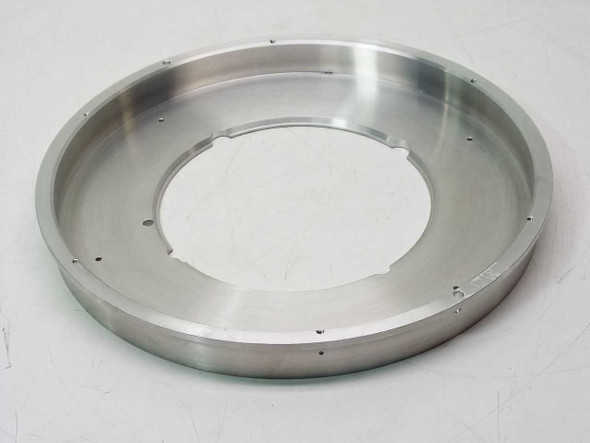 Stainless steel vacuum flange ring 10.375 inch OD 5.75 inch ID – top angled view showing full ring profile and mounting holes