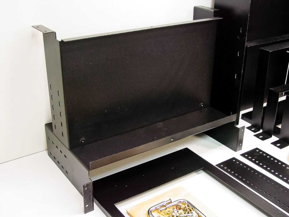 Prestige UPS rackmount kit main enclosure chassis and drawer shelf assembly, side angle view