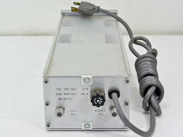 Catel PS-2500B Power Supply – rear panel showing AC rating label: 110-125VAC 0.5A, 220-250VAC 0.25A, 48-62Hz, with -15V DC and +12.6V DC output terminals and attached AC cord