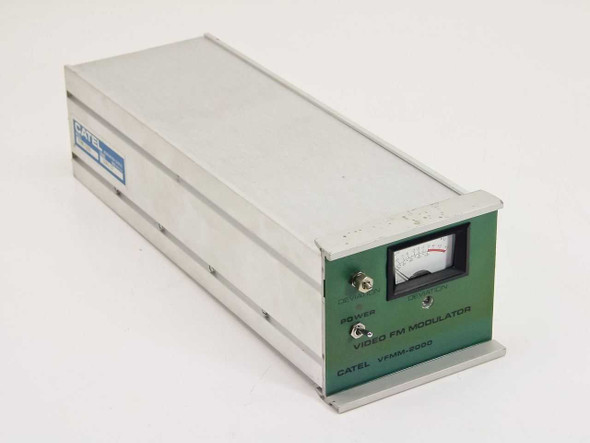 Catel VFMM-2000 Video FM Modulator — front panel showing Deviation knob, Power switch, and VU meter on green face plate