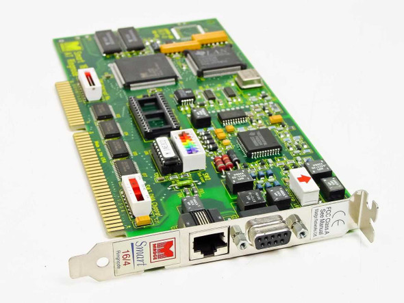 Madge 152-034-04 Smart 16/4 AT Ringnode Token Ring ISA card – angled front view showing PCB, RJ-45 and DB-9 bracket connectors