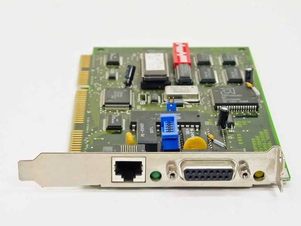 Digital DEC DE201 16-Bit ISA Ethernet Network Card – front bracket view showing RJ45 and AUI DB15 ports with green LED indicator