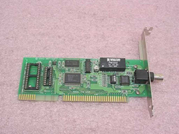 Artisoft PCB 2000/C ISA NIC — component side showing Valor PM7202 transformer, ICs, and ISA edge connector