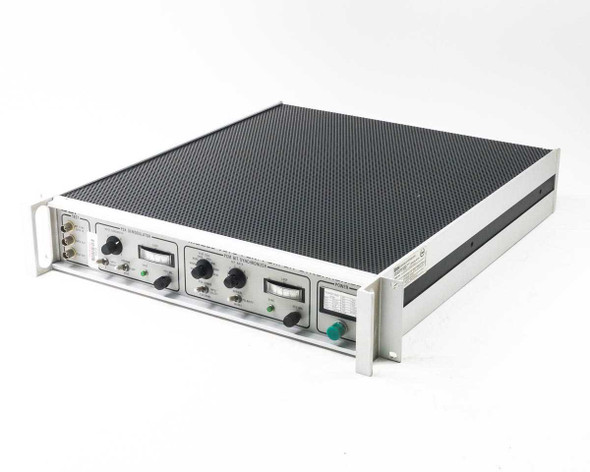Decom Systems DSI 7376 PSK PCM Bit Synchronizer front-right three-quarter view showing full rackmount enclosure and honeycombed top panel