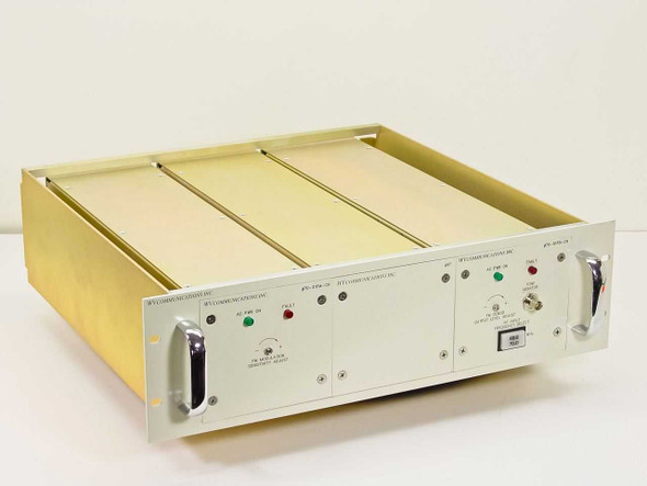 WV Communications 70-01FD-CH rackmount chassis front view showing two installed modules with front panel handles and indicator LEDs