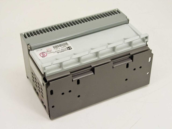 Harris 594-T005 Network Control Box Terminator – rear view showing module card slots and mounting bracket