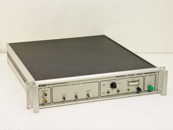 Decom Systems DSI 7132 PSK Modem – front panel view showing Modulator and Demodulator sections with power switch