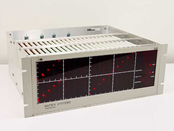 Matrix Systems 10360 Programmable Switching System front panel view showing multi-grid red LED matrix display and Matrix Systems Corporation nameplate