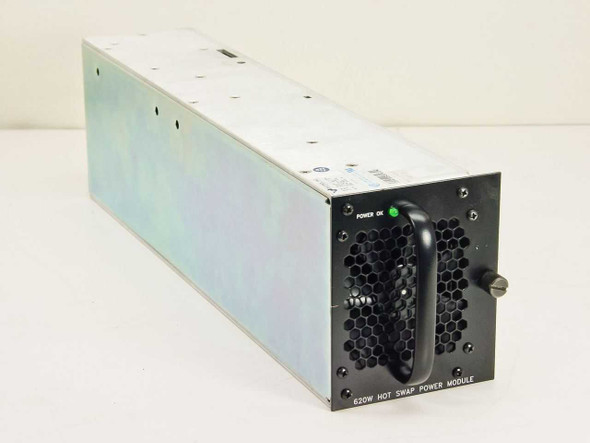 Tectrol TO620/11-1054 620W Hot Swap Power Supply Module — front-left angled view showing Power OK LED and dual fan exhaust face
