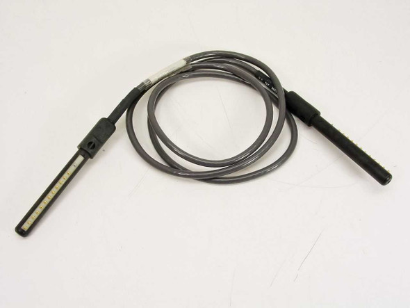 Dynatech DPC-12-4 12-pin video patch cable full length view showing both pogo-pin connectors and grey cable