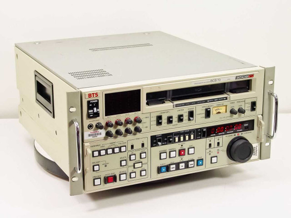BTS BCB 70N BetaCam SP NTSC VCR front three-quarter view showing full front panel with BTS logo, tape transport, VU meters, and control buttons