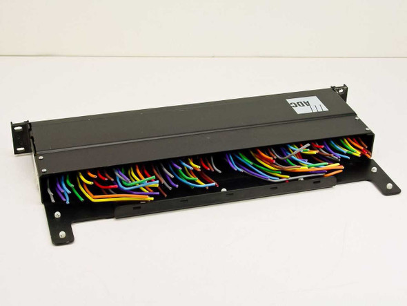 ADC BJF307-4MKIIHN patch bay – rear three-quarter view showing dense multicolor pre-wired wire harness