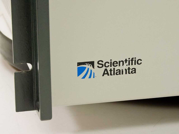 Scientific Atlanta logo close-up on front panel of D-9110 PowerVu encoder chassis