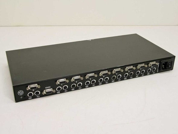 APW Wright Line CSW18 LMS KVM Switch – rear panel showing 8x VGA and 8x PS/2 port sets plus IEC power inlet