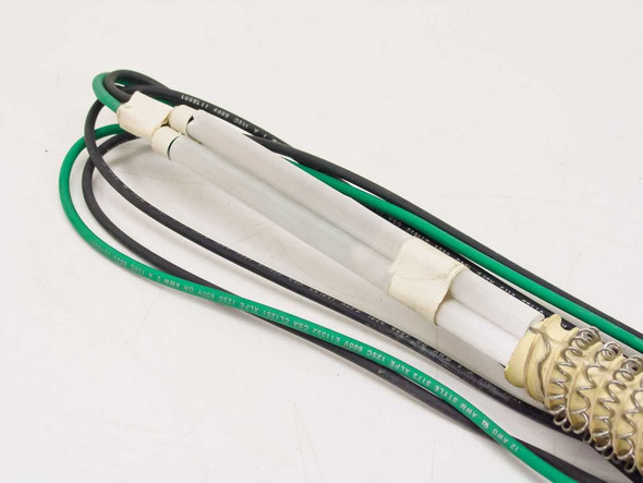 Titan Industrial GN-3F22-HE heating element close-up of lead wire end with XLPE insulated 12 AWG wires and ceramic connector