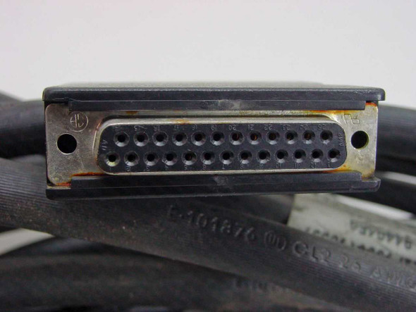 IBM 21F9350 cable DB25 female connector end — close-up showing 25-pin socket and molded housing with UL marking