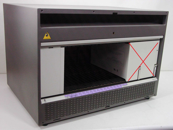 Avaya SD-66984-01 Definity ECS Carrier Card Enclosure — front open showing empty card cage interior with card guides and backplane connectors