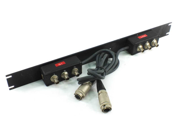 Component Video Inc 17612 breakout box – rear view showing IN and OUT BNC module blocks with multi-pin cable connectors