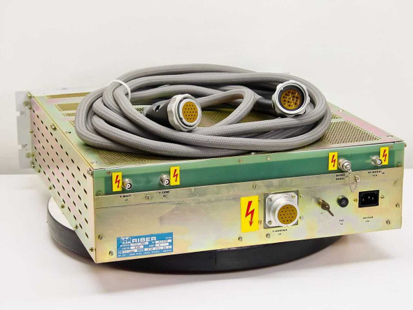 Riber TCE-300 – rear panel showing BNC connectors, multi-pin connectors, IEC power inlet, and high-voltage warning stickers