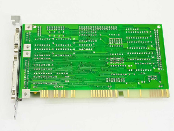 MIO Plus 10980 ISA I/O card – rear/solder-side view showing PCB traces, ISA edge connector, and dual-port bracket