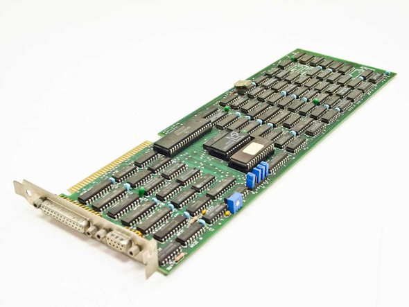 Mylex 010256 ISA 8-bit I/O controller card – angled top view showing full PCB with parallel and DB9F serial bracket connectors