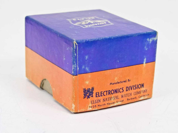 Advance Relay GHA/2C/6VDC box side showing Elgin National Watch Company Electronics Division Burbank California label