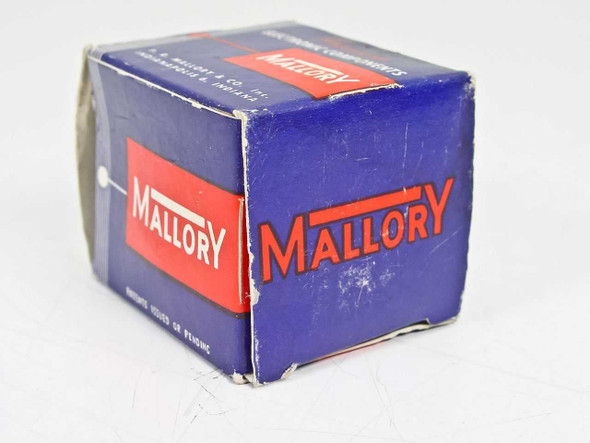 Mallory M500PK Potentiometer – side and top view of original Mallory blue box showing brand logo
