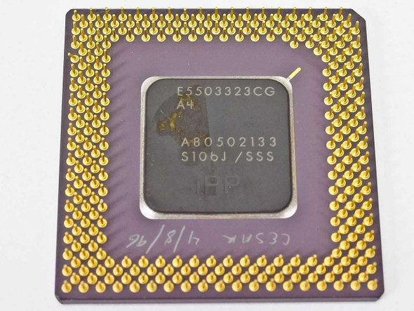 Intel Pentium A80502133 S106J — bottom view showing gold PGA pins and die markings including E5503323CG lot code