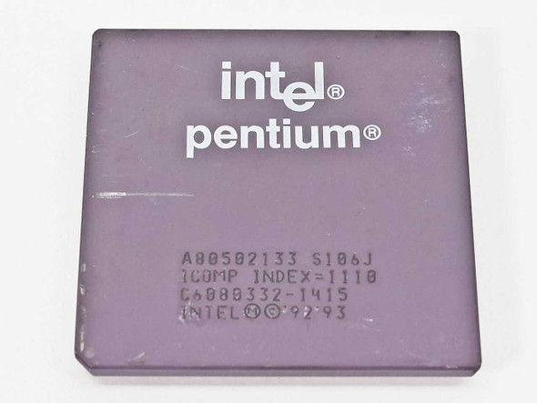 Intel Pentium A80502133 S106J 133MHz Socket 7 CPU — top ceramic surface showing Intel Pentium branding and part number markings