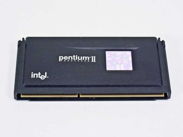 Intel Pentium II SL2S5 333MHz Slot 1 CPU – top view of black SEC cartridge with Intel Pentium II logo and holographic sticker